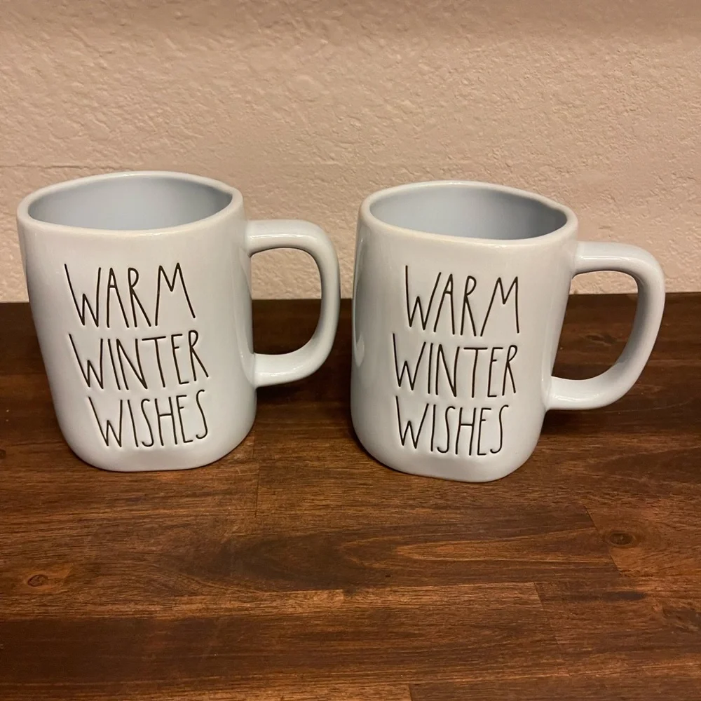 New Rae Dunn set of two “Warm Winter‎ Wishes” Christmas mugs